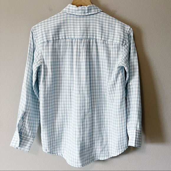 Joie NWT Lidelle Cotton Gauze Button Down Gingham Shirt Blue/White Size XXS $228 - Picture 10 of 14